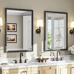 USHOWER 2 Pack Black Bathroom Mirrors for Over Sink 24x36 Inch Each, Metal Framed Rectangle Vanity Mirror for Wall, Bedroom, Living Room, Entryway, Anti-Rust, HD Tempered Glass, Horizontal/Vertical