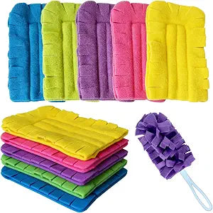 Duster Refill Reusable Fleece Duster Refills, Heavy Duty Feather Flat Dusters Refills Washable Cleaning Pads for Home, Blinds, Car, Pet, Furniture, Fans (5 Pack-Mixed Color)