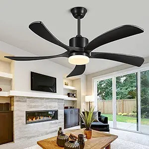 52 Inch Ceiling Fans with Lights Remote, Black Ceiling Fan Light Outdoor, ETL Listed, USA Original Patent, 3 Downrods, Timer, 5 Wood Blades, 6 Speeds Reversible Quiet DC Motor Fan Indoor, 52in Black