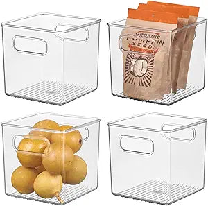 iDesign Storage Bin with Handles - Cube Organizer Bin for Pantry, Set of 4, Clear, Made in USA