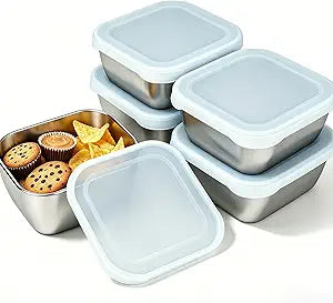 5 Pack 13.53 oz (400 ml) 304 Stainless Steel Snack Container  Leak-Proof, Grill & Oven Safe, Freezer & Dishwasher Safe, BPA-Free Silicone Lid, for Snacks, BBQ, Lunch, Camping, Baking