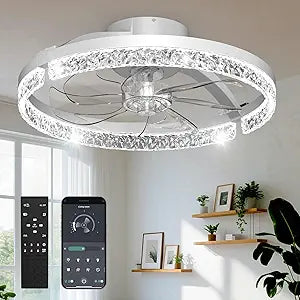 Ceiling Fans with Lights and Remote,20''Low Profile Ceiling Fan,3000-6000K Dimmable Modern Flush Mount LED Fan Light,6 Wind Speeds for Bedroom (White, 19.7-inch Foldable Diamond)