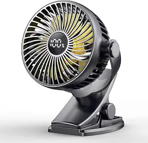 Coohea Portable Clip on Fan, 4 Speed 4000mAh Rechargeable Battery Power Fan