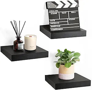 Sorbus 9X9 Inch Floating Shelves for Wall  Square Floating Shelf with Invisible Mounting Bracket for Kitchen, Bedroom, Living Room & Bathroom Decor  Rustic Showcase Wall Shelf (Black, 3 Pack)