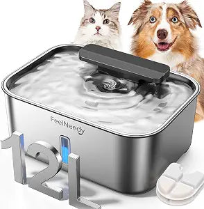 FEELNEEDY 3 Gal Stainless Steel Dog Water Fountain for Large Dog, Pet Water Fountain, Dog Water Bowl Dispenser with Water Level Window, Super Quiet for S-L Dogs and Multi-Pet