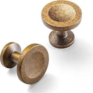 12 Pack Antique Brass Cabinet Knobs, Single Hole Round Knobs
