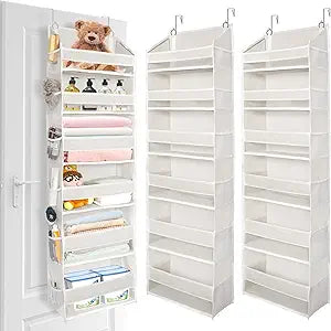 ULG 2 Pack Over The Door Organizer with 6 Large Pockets 12 Side Pockets, 50lbs Weight Capacity Door Hanging Organizer for Bedroom, Bathroom, Pantry, Nursery Storage, Beige