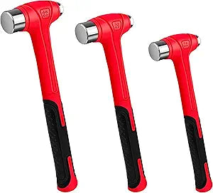 C&T 3 Piece Ball Peen Hammer, 16oz 32oz 48oz, Fiberglass Handle hammer for Ball Peen, Blow Striking Ball Pein Hammer Handle Tool with Forged Steel Construction for Metal Working