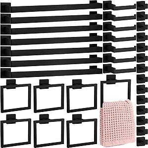 Gisafai 35 Pcs Black Bathroom Hardware Accessories Set 23.6 Inch Bath Towel Bar Kit Stainless Steel Bathroom Hardware Set Towel Racks Ring Robe Hooks Paper Holder for Wall Mounted