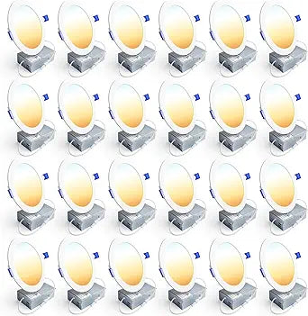 Ensenior 24 Pack 6 Inch LED Recessed Ceiling Light, Dimmable, 2700K-5000K 5CCT, 1200LM 12W 120V, High Brightness Canless Wafer Downlight - ETL&FCC&IC
