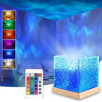 Ocean Wave Projector Lamp,Northern Lights Aurora Projector Light,16 Colors Gradual Rotating Flame Water LampCube Night Light with Remote Control for Living Room Bedroom Decor Hotel, etc