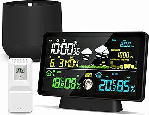 Wireless Rain Gauge and Weather Station, Digital Rain Gauge Outdoor Home Weather Stations with Thermometer, Hygrometer, Atomic Clock, Forecast and Barometer, Weather Station with Rain Gauges
