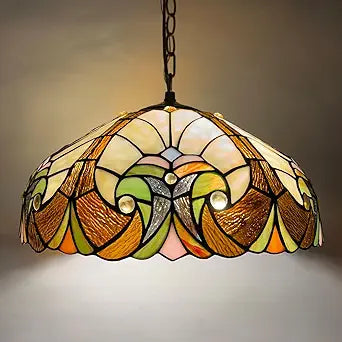 Tiffany Pendant Light fixtures 16" Wide Stained Glass Pendant Lighting Vintage Style 2 Lights Hanging Lamp for Kitchen Dining Room Bedroom