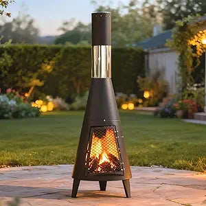 Chiminea Outdoor Fireplace for Patio with Fire Mat and Poker, 3.6ft Small Chimneas Portable for Backyard, Deck, Camping and Beach chiminea fire Pit