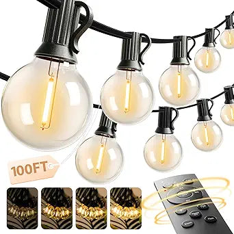 addlon 100FT Outdoor String Lights G40 with Remote, 54 LED Shatterproof Bulbs, Dimmable Patio Globe Lights Waterproof, Hanging Outside Lighting for Backyard, Garden, Deck, Balcony, Porch, Caf, Decor