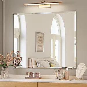 Frameless Bathroom Mirror, 30"x36" Beveled Bathroom Mirror for Vanity, Wall Mount Mirrors for Bedroom Entryway Living Room Hangs Horizontally or Vertically