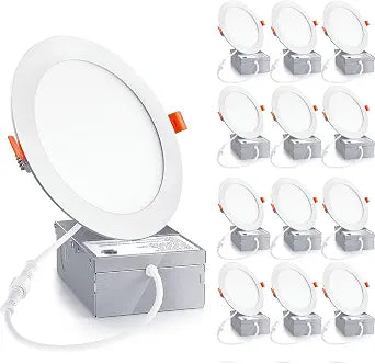 12 Pack 6 Inch Ultra-Thin LED Recessed Ceiling Light with Junction Box, LED recessed Lighting 6 inch 12W 110W Eqv, LED Downlights,1050LM High Brightness can Lights