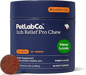 PetLab Co. Itch Relief Chew Pro  Itch Relief Chews for Dogs  Omega 3 for Dogs Itch Supplement - Packed with Beneficial Fatty Acids for Healthy Skin  Seasonal Allergies Support - Packaging May Vary