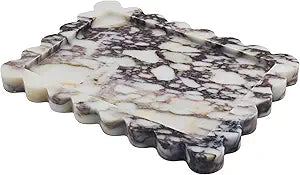 YMXYJM Genuine Calacatta Viola Scalloped Marble Tray, Real Natural Marble Stone Tray, Luxury Decorative Trays for Bathroom, Dresser, Vanity, Kitchen, Home Decor, 10.6" x 8", Calacatta Viola Purple