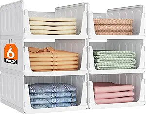 Lifewit 6 Pack Stackable Closet Organizers and Storage Basket for Clothes, Plastic Sweater Storage Bins for Wardrobe, Multifunctional Pants Organizer for RV, Pantry, Kitchen, Dorm, 16.5" Depth