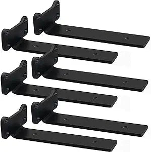 Floating Shelf Brackets Heavy Duty Industrial L Shelf Bracket - 5mm Thick Premium Solid Steel Shelf Supports, Black Rustic Wall Brackets for Shelves - 10 Inch Floating Shelves Hardware (6 Pack)