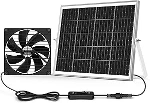 7.1" Large Solar Greenhouse Fan, 25W Solar Powered Vent Exhaust and Intake Chicken Coop Fan Outdoor Waterproof, 16.5 ft Cord, Strong Airflow for Shed Doghouse Cabin Ventilation Air Circulation