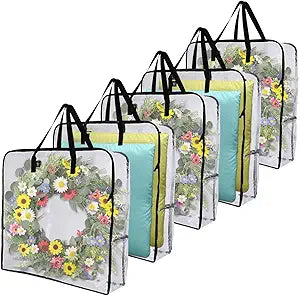 VENO 5 Pack Clear Moving Bags, Fits 30" Wreath & Storage Totes, Heavy Duty Packing Bags with Handles for Clothes & Bedding
