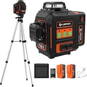 Laser Level with Tripod, LP LEIPOR 3x360 Self Leveling Laser Level, Green Line Laser 3D Laser Leveler Tool with 2Pcs Lithium Batteries for Picture Hanging, Tile, Home Renovation, Indoor