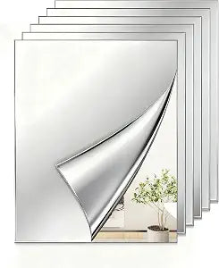 6PCS Wall Mirror Tiles, Upgrade 2.6mm Shatterproof Self-Adhesive Full Length Mirror for Bedroom, Bathroom, Home Gym - Frameless Acrylic Tiles for Home Decor 17.8'' x 12''
