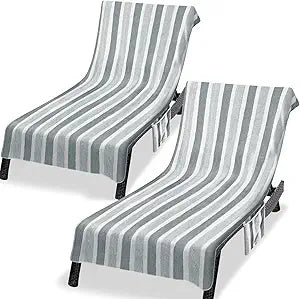 Lounge Chaise Chair Towel Cover,Pack of 2, Ultra Plush & Absorbent Micro Fleece Towel Cover for Pool,Beach,Outdoor(Garden, Courtyard)| Faster Drying, Non-Slip,2 Side Pockets | 85" x 30"-Gray