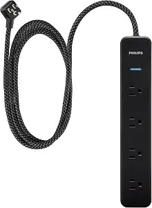 Philips Surge Protector Power Strip, 4 Ft Braided Extension Cord