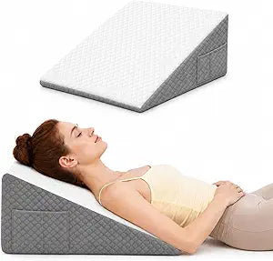 OAISZ Wedge Pillow for Sleep Apnea, 10 Inch Bed Wedge Pillow for Headboard, Pillow Wedge for Acid Reflux Relief, After Surgery, Sleeping, Back Pain Relief, Memory Foam Top, LightGrey