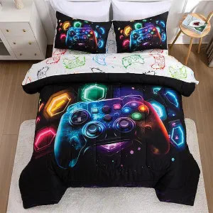 NTBED Game Console Comforter Set for Boys Girls Kids Space Universe Gaming Lightweight Microfiber Gamer Bedding Sets (Multi, Twin 5Pcs)