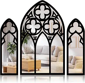 Barydat 3 Pack Gothic Mirror Wall Decor Vintage Cathedral Arch, Silver