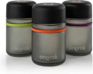 ONGROK Glass Storage Jar, 180ml, 3 Pack | UV Herb/Spice Jar with ChildResistant Lid, ColorCoded Glass Containers to Preserve Smell and Aroma