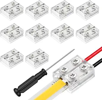 10 Pack 2 Pin Solderless LED Strip Connectors, 8mm Clear Light Strip to Wire Connectors with Screwdriver for 5V 12V 24V Single Color LED Tape Lighting
