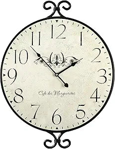 Farmhouse Wall Clock, 17H13.4D Inch, Wrought Iron Frame with Warm Gray Finish, Vintage Wall Clock Silent Battery Operated Wall Clocks for Home Living Room Kitchen Bedroom
