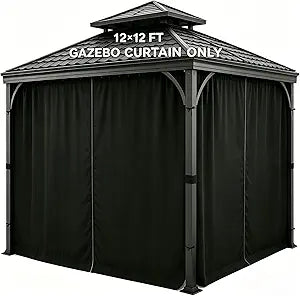 4-Panel 12x12FT Gazebo Replacement Curtains - Waterproof Privacy Side Walls with Zippers for Outdoor Patios & Gardens (Black)
