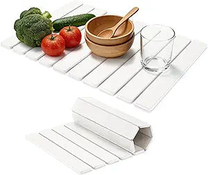 HABUTWAY Large Stone Dish Drying Mat for Kitchen Counter  24"16" Collapsible Diatomaceous Earth Mat, Ultra Absorbent & Quick Dry, Foldable Drying Pad for Dishes, Bottles, Cups (White)