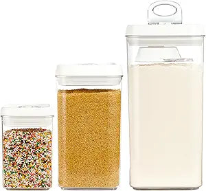 Felli Flip Tite Acrylic Food Storage Container with Lid 6 XL Air Tight Ring Seal Flip Top, Plastic Kitchen Baking Canister for 5 lb Flour Sugar Rice Protein Powder Pantry Organizer (Nest-M, White)