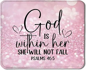 Pink Christian Mouse Pad, God is Within Her She Will Not Fall Bible Verse Mouse Pad for Wireless Mouse Computers Laptop Pink Desk Accessories, Christian Gifts for Women, 9.5x7.9 Inch