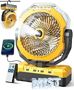 460ml Large Tank Portable Misting Fan, 24000mAh Rechargeable Battery Powered Camping Fan with 2 Meters Spray, Light & Remote for Indoor, Outdoor, Patios, Travel Jobsite Beach Summer Essentials, Yellow