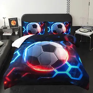 Colorful Soccer Comforter 3Pcs Twin Neon Light Shining Soccer Bedding Set