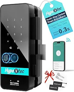 Upgrade Smart Glass Door Locks for Frameless Glass DoorsKeyless Entry Deadbolts with WiFi App Control,Fingerprint,IC Card,Voice Menu and No-Drill Installation,Office Home Business