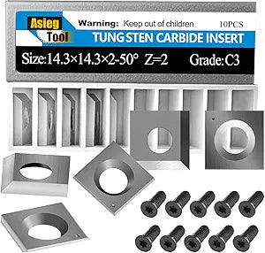 Asieg Tool 14.3x14.3x2.0-50 Carbide Inserts Cutters Knives 2 Cutting Edges for Cutech Tool Planer Jointer 40700H-CT 4700HC-CT 40100H-CT 40600H-80100-CT 40200H-CT 40600HC-80100-CT 40200HC-CT Head 10pc