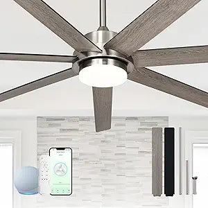 65 In Modern Smart Ceiling Fan with Light and Alexa APP Control,6 Speed,3CCT,Noiseless Reversible DC Motor Black Indoor Outdoor Ceiing Fan for Patio or Bedroom
