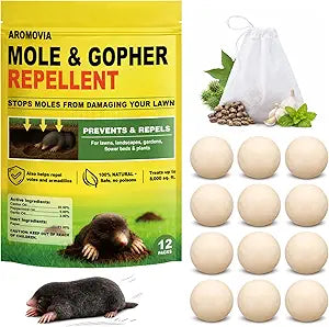 Mole Repellent for Lawns and Yard, Mole and Groundhog Repellent Outdoor, 12 Packs Natural Gopher Repellant Balls for Lawns, Gardens, Yards, Farms and Orchards, Safe for People and Pets