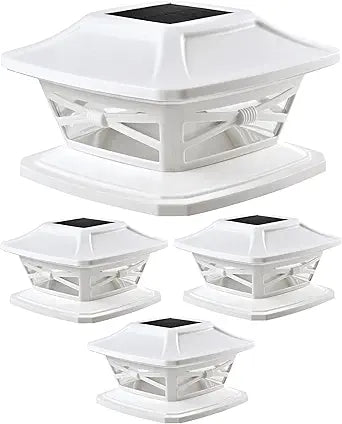 Davinci Lighting Flexfit Solar Outdoor Post Cap Lights - Includes Bases for 4x4 5x5 6x6 Wooden Posts - Bright LED Light - Pearl White (4 Pack)