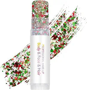 Mexico Face Glitter Stick, Perfect Sparkling Theme Day Neon Outfit Singer Concert Music Rave Festival Party Christmas Accessories Face and Body Glitter Makeup. (Red & Green& White)