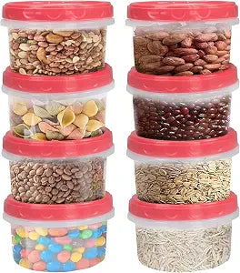 [8Pack] 8Ounce reuseable small plastic freezer storage container jars, Red